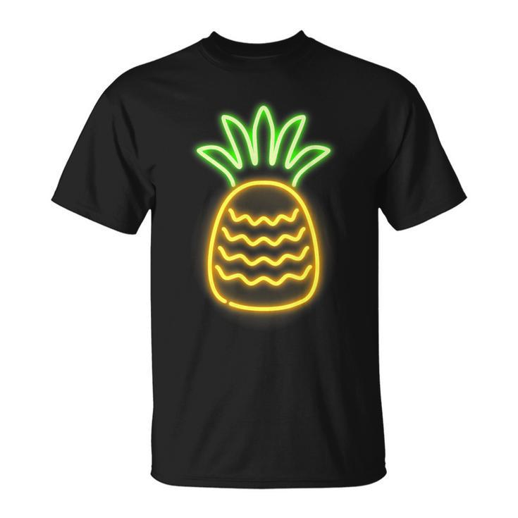 Cute Retro Neon Pineapple For Hawaiian Beaches T-Shirt