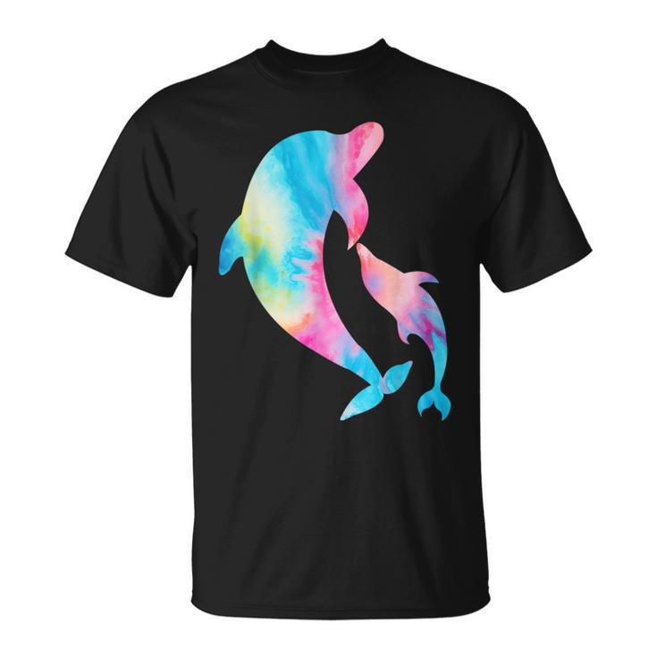 Cute Tie-Dye Dolphin Parent And Child Dolphins T-Shirt
