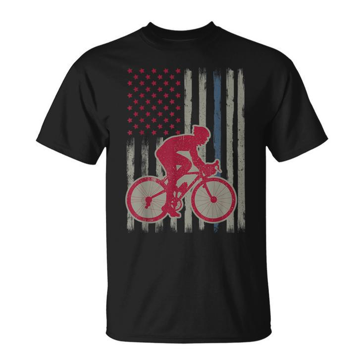 Cycling American Flag Patriotic Usa 4Th Of July Vintage T-Shirt
