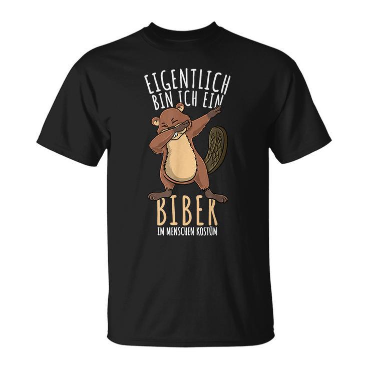 Dabbing Biber Kostüm Jungen Waldtier Black T-Shirt