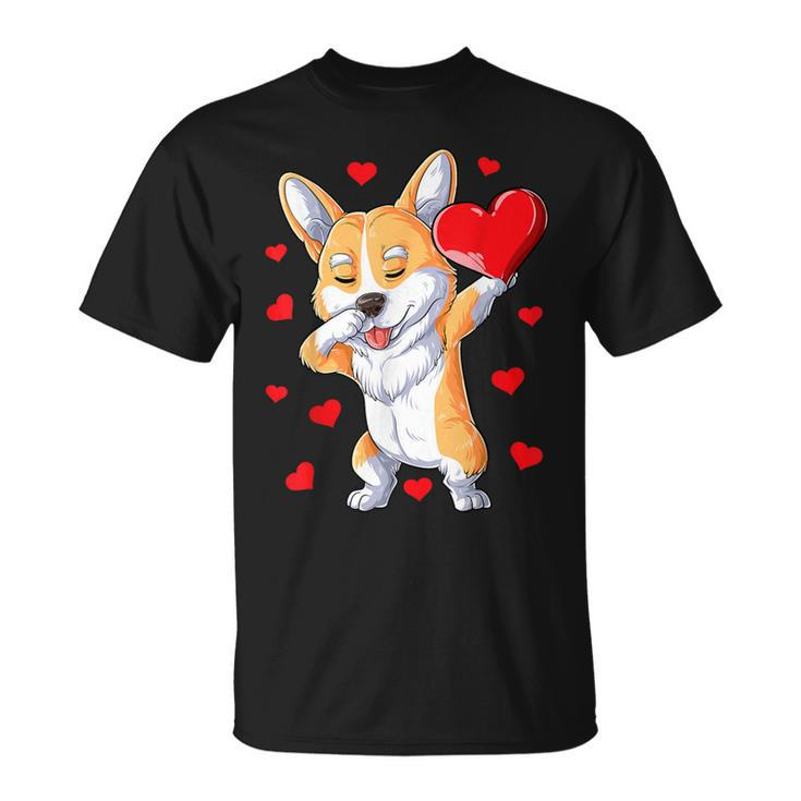 Dabbing Corgi Valentines Day Heart Boys Dog Lovers Love T-Shirt