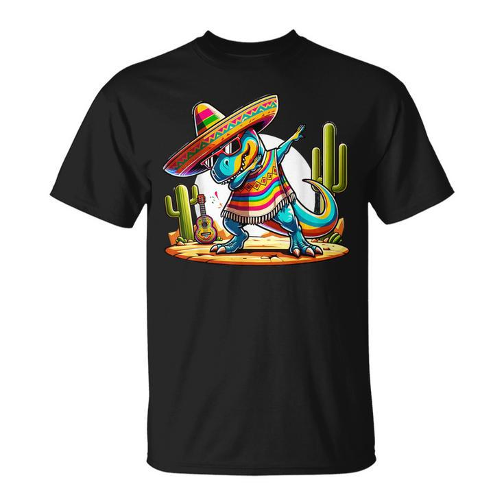 Dabbing Mexican Dinosaur Poncho Cinco De Mayo Let's Fiesta T-Shirt