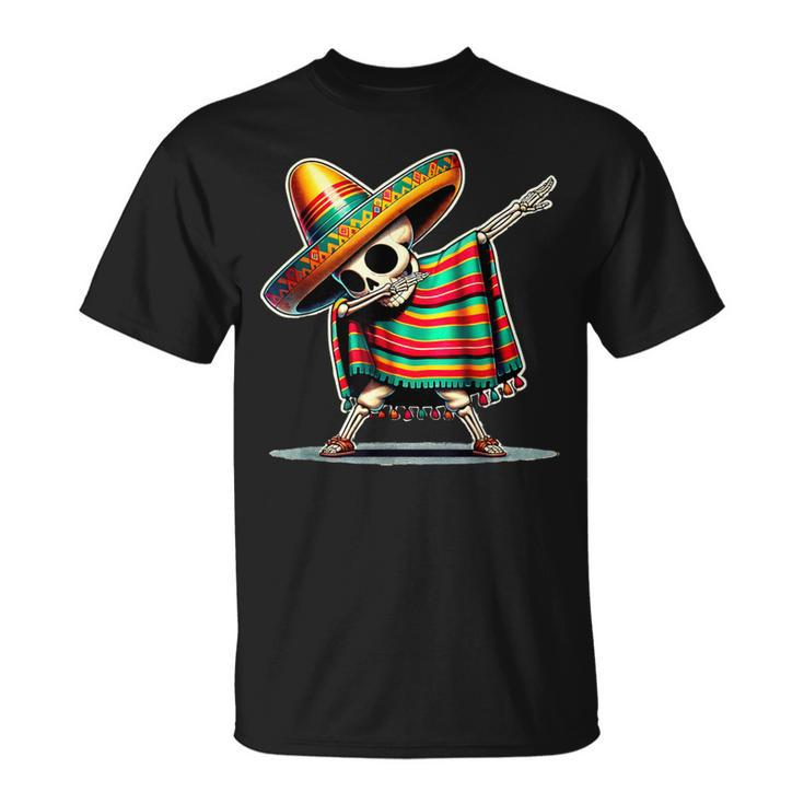 Dabbing Mexican Skeleton Poncho Cinco De Mayo Let's Fiesta T-Shirt