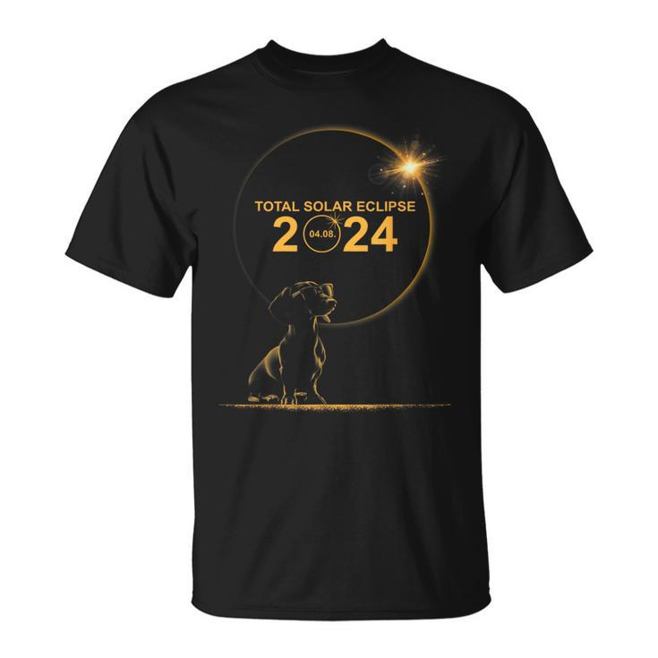 Dachshund Dog 04 08 24 Total Solar Eclipse 2024 Boys Girls T-Shirt