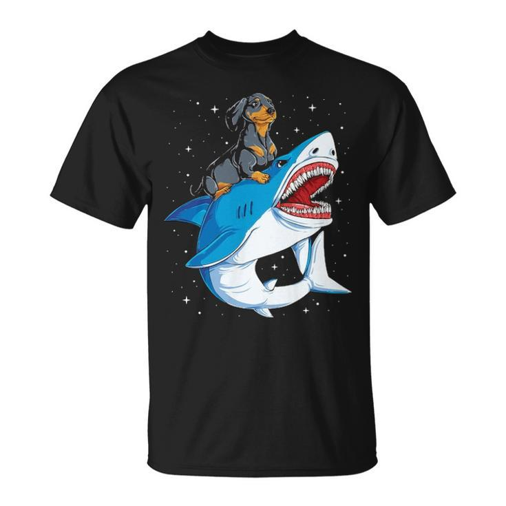 Dachshund Shark Kids Boys Men Space Galaxy Jawsome T-Shirt