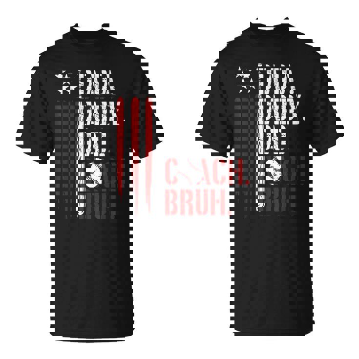 Dada Daddy Dad Bruh American Flag Baseball Coach Fathers Day T-Shirt