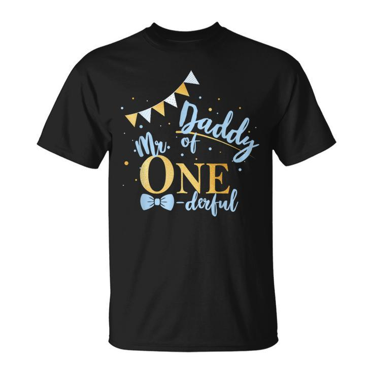 Daddy Of Mr One-Derful Party Blue-Gold Dad Boy 1St Birthday T-Shirt