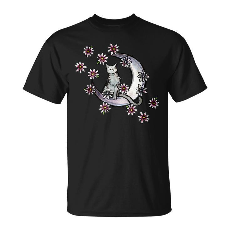 Daisy Flowers Moon Cat Witchy Cats T-Shirt