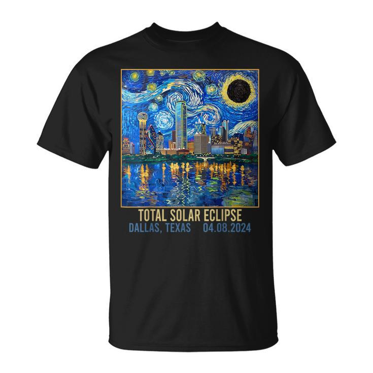 Dallas Texas Skyline Artistic Total Solar Eclipse 2024 T-Shirt