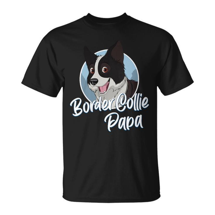 Damen Border Collie Papa Mit Comic Zeichnung Herren Mit-Ausschnitt T-Shirt