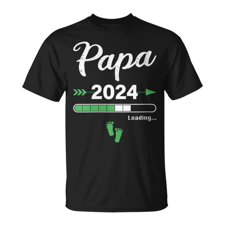 Damen Papa Loading 2024 Werdender Papa Baby Geburt Daddy To Be Mit-Ausschnitt T-Shirt