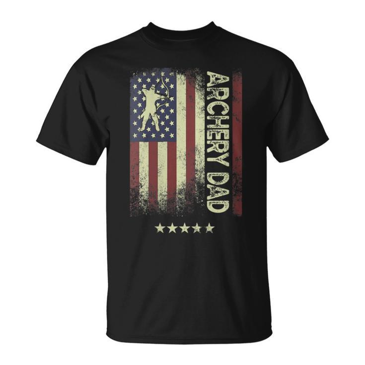 Damen Usa Amerikanische Flagge – Bogenschießen Papa Mit-Ausschnitt T-Shirt