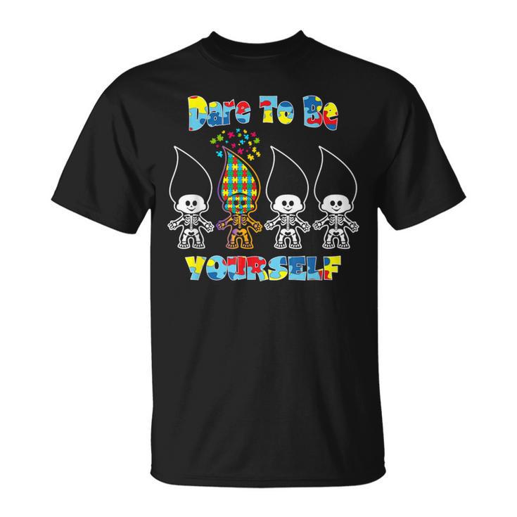 Dare To Be Yourself Puzzle Piece Cool Autism Awareness T-Shirt