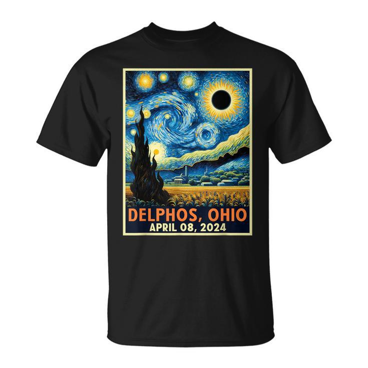 Delphos Ohio Total Solar Eclipse 2024 Starry Night Van Gogh T-Shirt