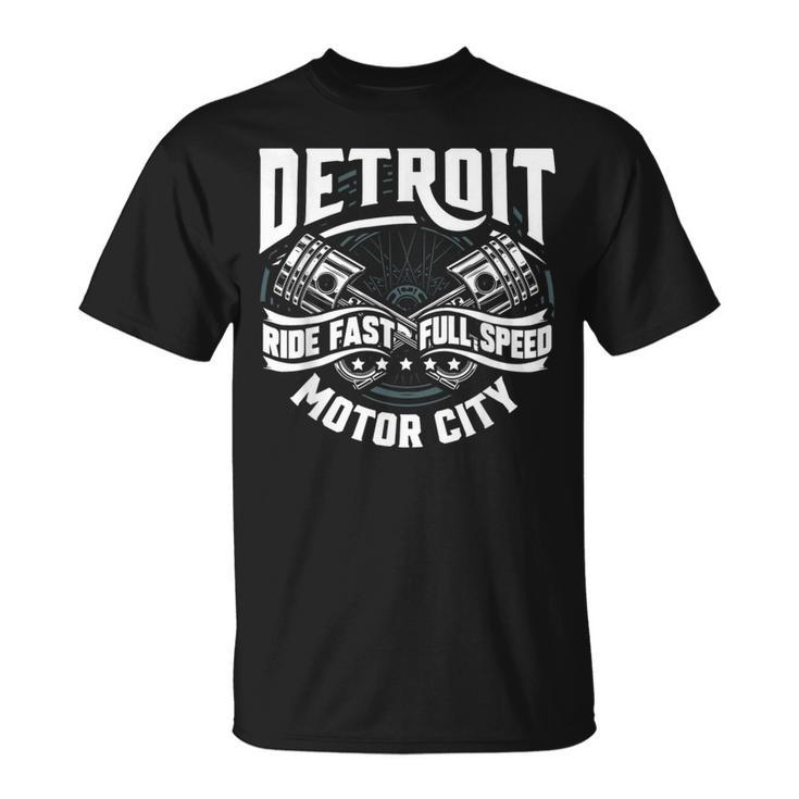 Detroit Michigan Motor City Spark Plug Wings Ride Fast Speed T-Shirt