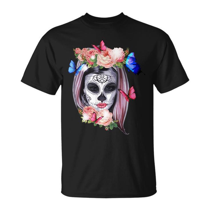 Dia De Los Muertos Sugar Skull Crâne Gothic Day Of The Dead T-Shirt