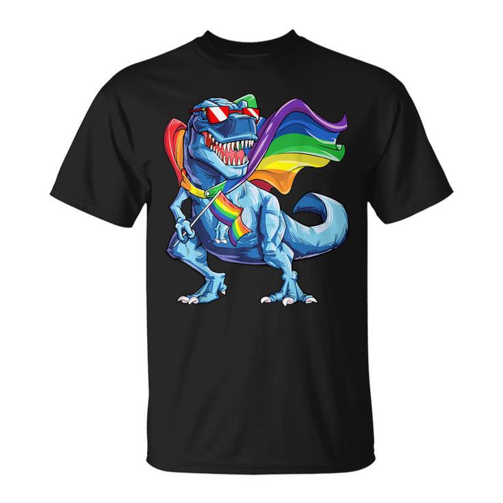 Dinosaur Gay Pride Lgbt Rainbow Flag T Rex Sunglasses Lgbtq T-Shirt