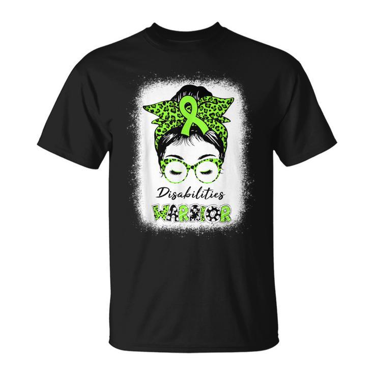 Disability Awareness Month Messy Bun Warrior Green Ribbon T-Shirt