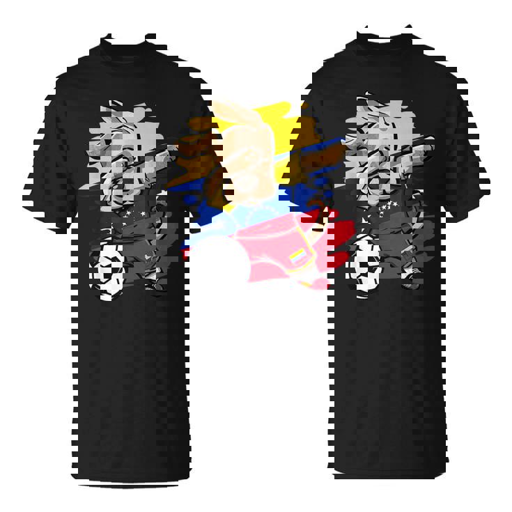 Divertido Dabbing Perro Fútbol Deenezuela Bandera Sport Camiseta unisex