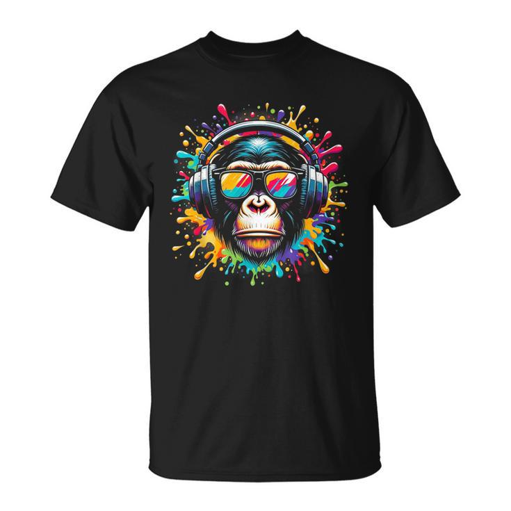Dj Affen Monkey Mit Kopfhörer Und Sonnenbrille Herren Damen T-Shirt