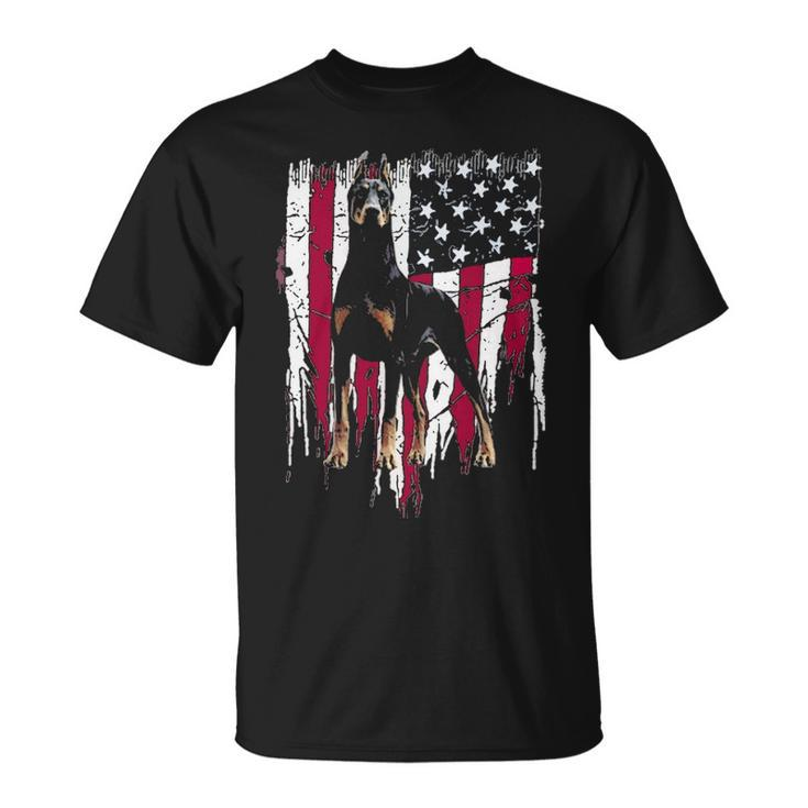 Doberman Pinscher American Flag Usa Awesome T-Shirt