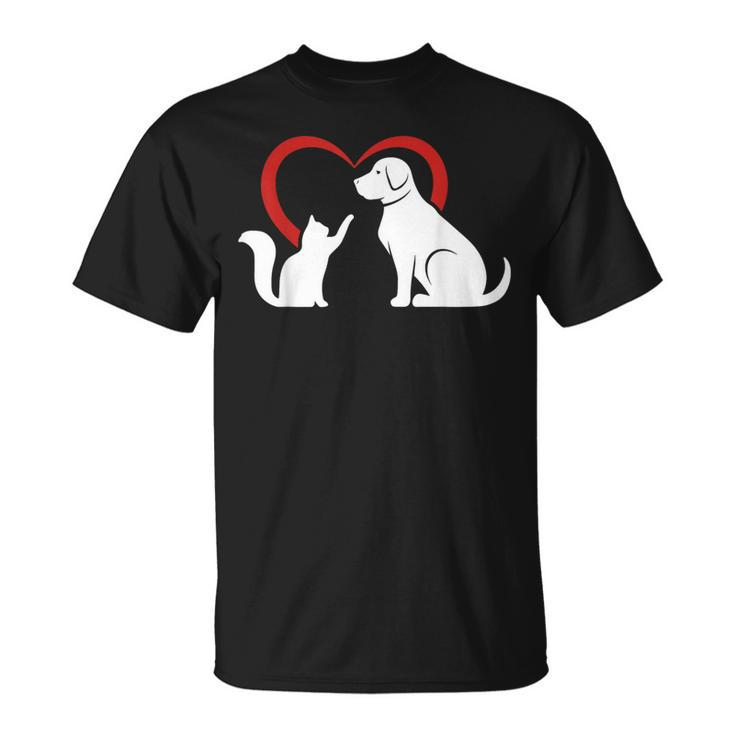 Dog Puppy And Baby Cat Heart Animal Dog & Cat T-Shirt