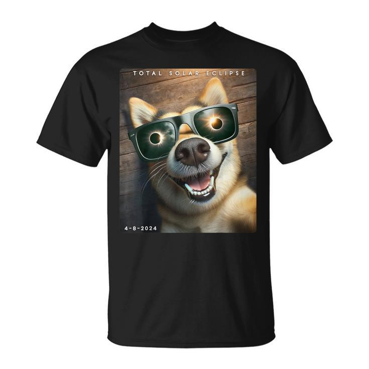 Dog Wearing Solar Eclipse Glasses 2024 Solar Eclipse Selfie T-Shirt