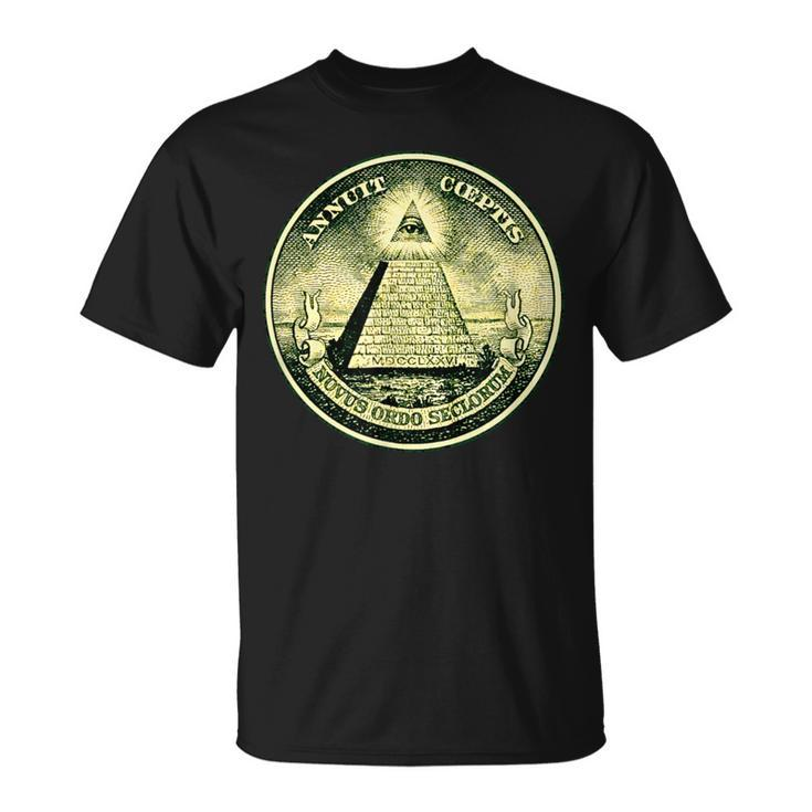 Dollar All-Seeing Eye Symbol Masonic Pyramid Triangle T-Shirt
