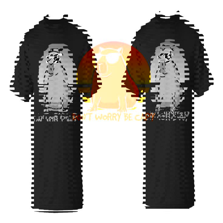 Don't Worry Be Capy Retro Sunset Capybara Cita Be Capy Camiseta Camiseta unisex