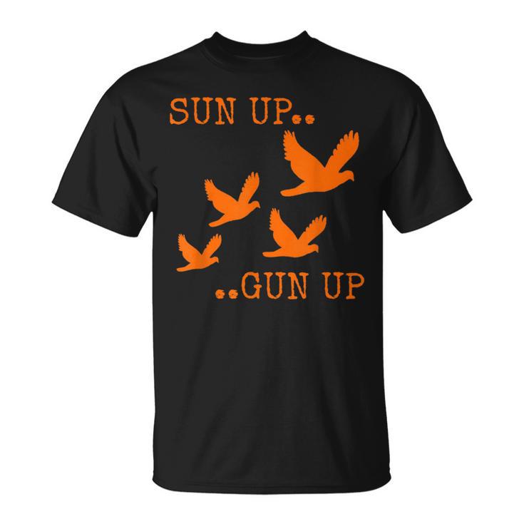 Dove Hunting Orange Camo Sun Up Gun Up T-Shirt