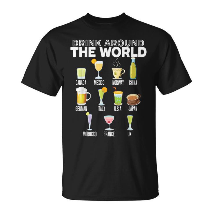 Drink Around The World Travel Tourist Road Trip Alcoholic T-Shirt