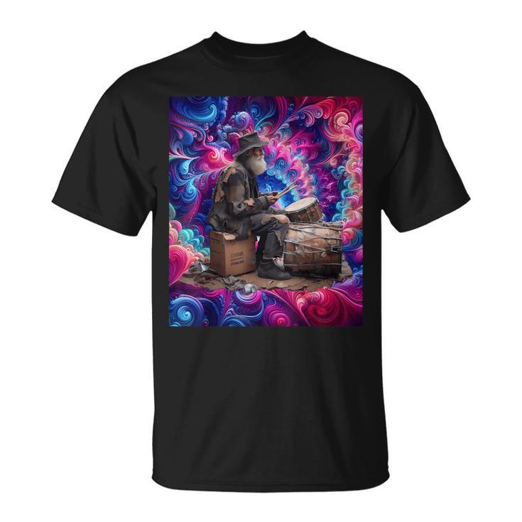 Drumming Tess Für Die Old Man Psychedelic Street Drummers T-Shirt