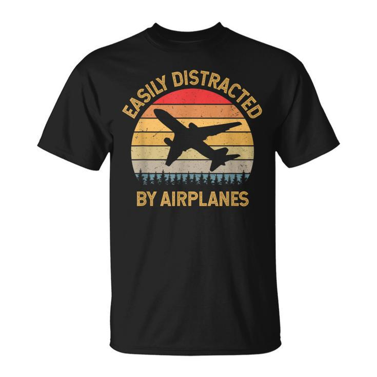 Easily Distracted By Airplanes Vintage Retro T-Shirt