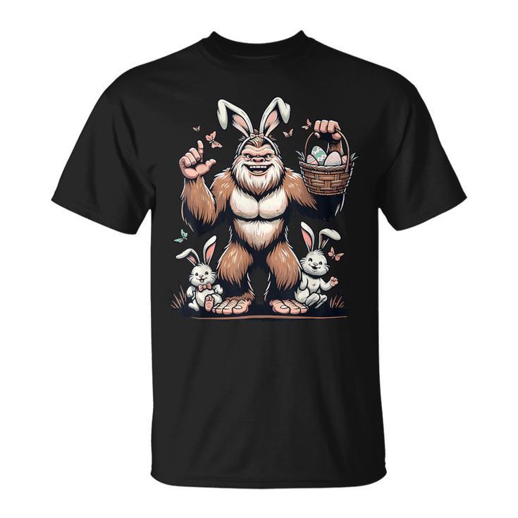 Easter Bigfoot With Bunny & Egg Basket Festive Celebration T-Shirt