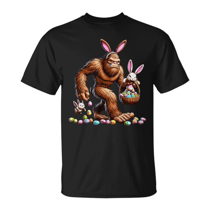 Easter Bigfoot With Bunny & Egg Basket Festive Celebration T-Shirt