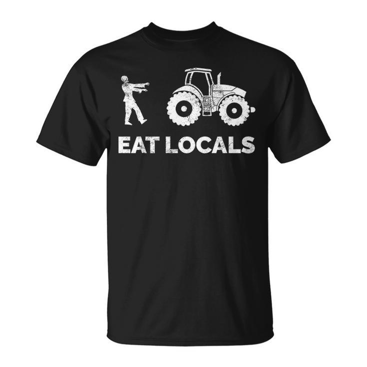 Eat Locals Zombie Chasing Farmer Tractor T-Shirt