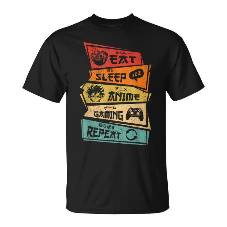 Eat Sleep Anime Gaming Repeat Anime Lover Gamer Fan T-Shirt