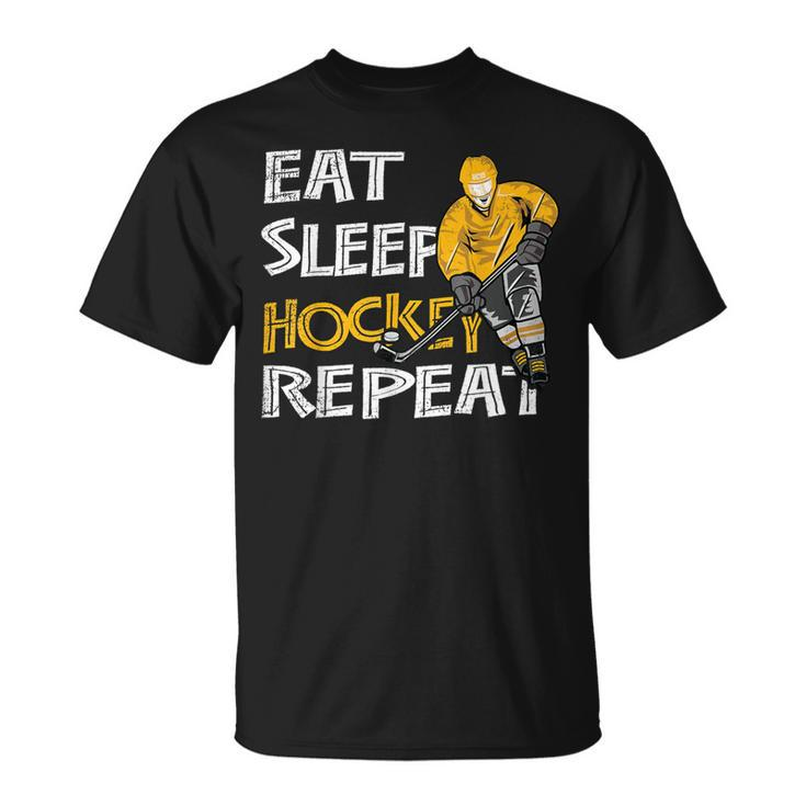 Eat Sleep Hockey Repeat For With Puck And Stick T-Shirt