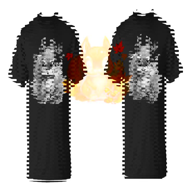 Écureuil D'automne Avec Feuilles Mignon Amoureux De La Nature D'automne T-Shirt