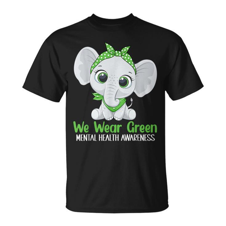 Elehant Mental Health Awareness Green Ribbon T-Shirt