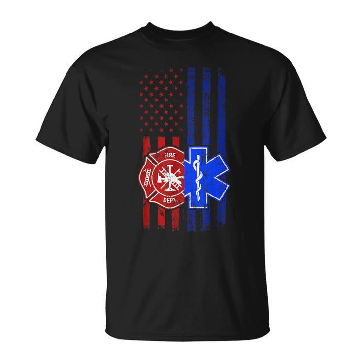 Ems Firefighter Emt Paramedic First Responders Us Flag T-Shirt