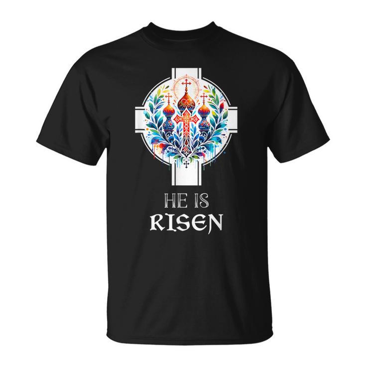 Er Ist Auferstandenes Kreuz Jesus Ostern Christliche Religiöse Männer Jugendliche T-Shirt