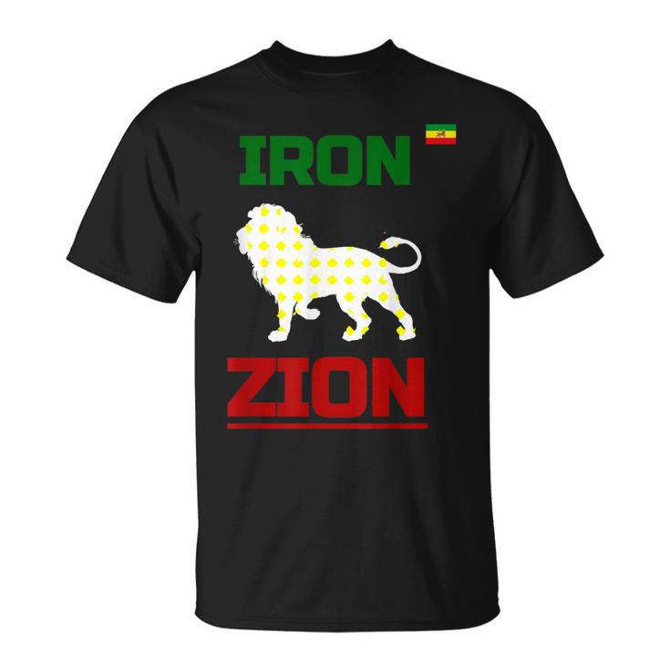 Ethiopian Flag In Heart Iron Lion Zion Rasta Flag T-Shirt