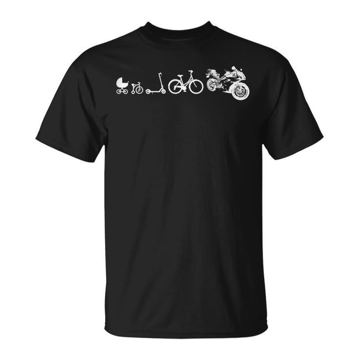Evolution des Bikers Schwarzes T-Shirt, Motorrad und Fahrrad Design
