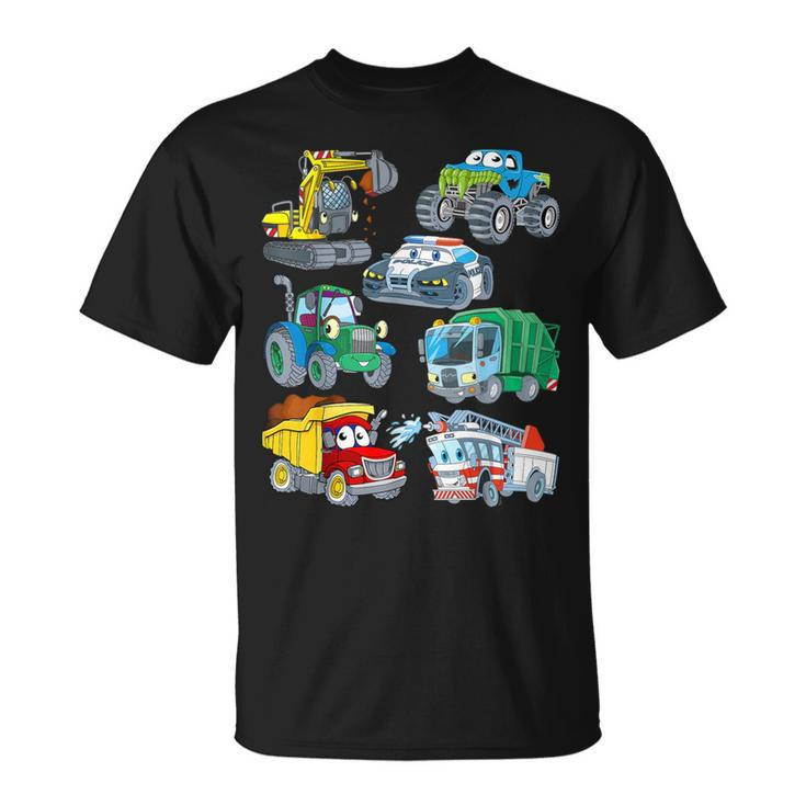 Excavator Fire Truck Police Car Monster Truck For Boys T-Shirt