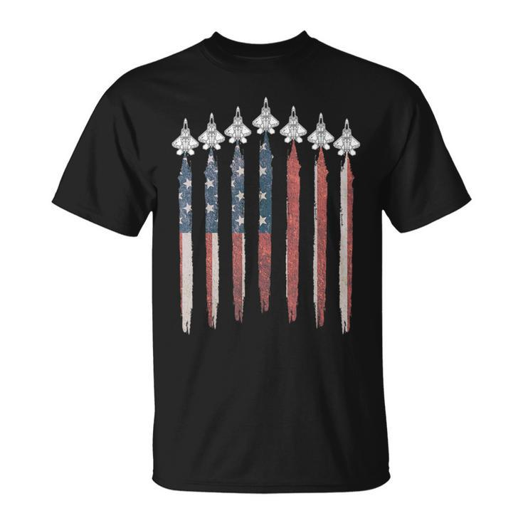 F22 Raptor Fighter Jet Usa Flag Airplane F-22 4Th Of July T-Shirt