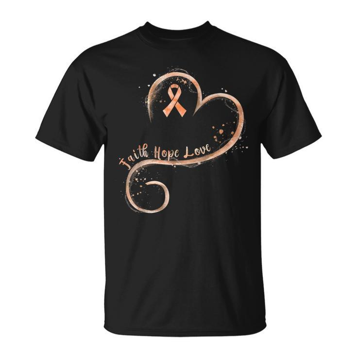 Faith Hope Love Peach Ribbon Endometrial Cancer Awareness T-Shirt