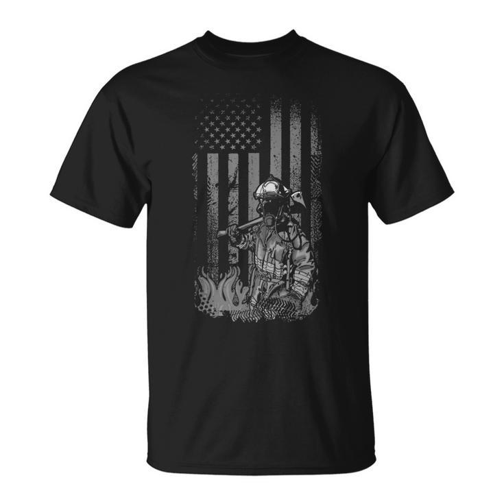 Fallen Fireman American Flag Thin Red Line Firefighter Top T-Shirt