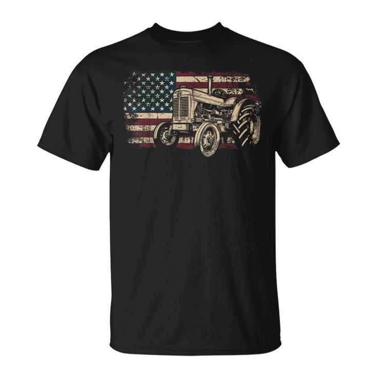 Farm Tractor Proud Farmer Patriotic American Flag Tractor T-Shirt