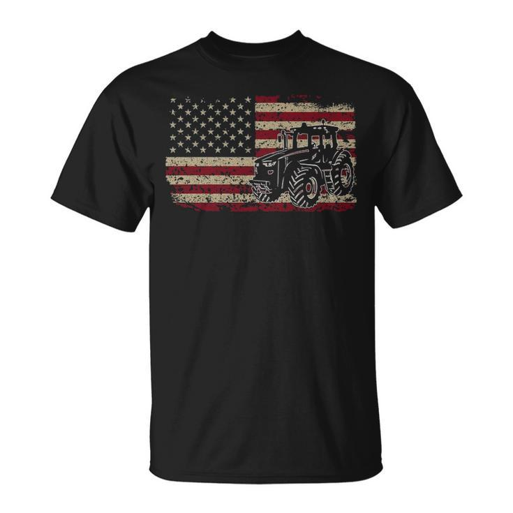 Farm Tractors America Flag I Patriotic Farming Pullover T-Shirt